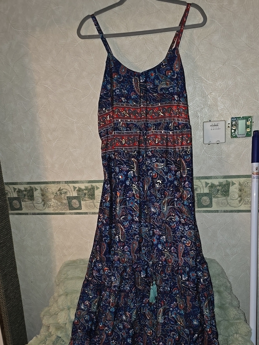 White Waves NWT Bohemian Paisley Maxi Dress in Navy and Red